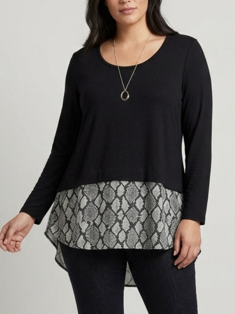 Michael Kors Layered Snake Print Hem Hi Low 3/4 Sleeve Top